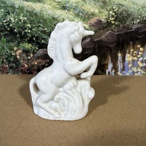 Vintage 2 1/2" White Bisque Porcelain Ceramic Bucking Unicorn Figurine